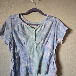 Lucky Brand Blue and Green Tie-Dye Short Sleeve Top